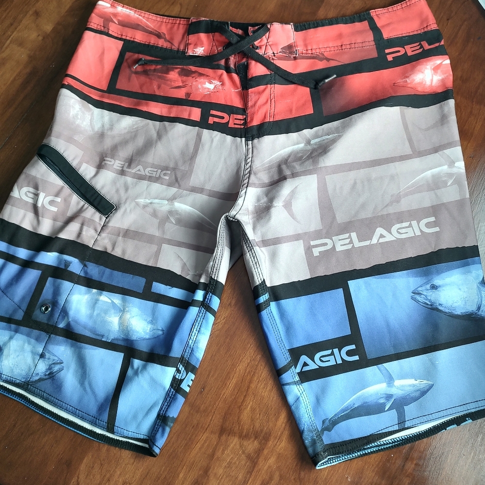 Pelagic Men's Board Shorts colorful with sharks Size 38